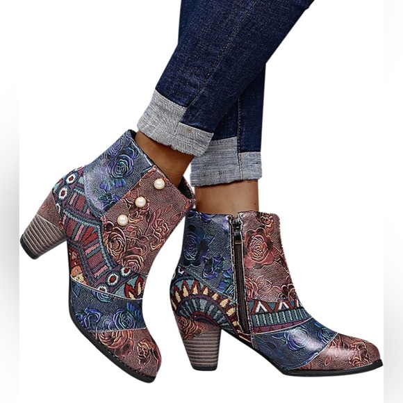 Breathable Chunky High Heel Sz 8 Retro Zipper Breathable Short Boots nwt - Picture 4 of 7